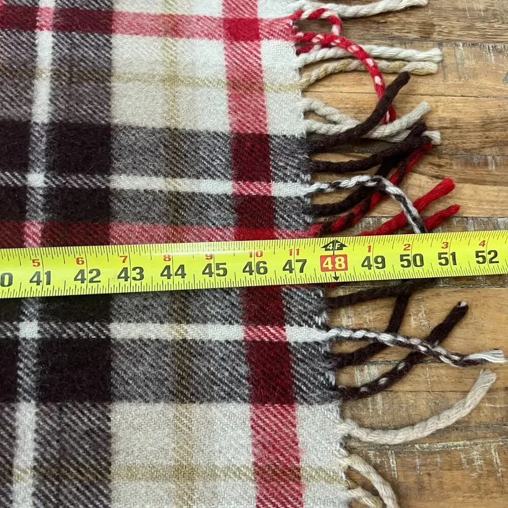 Unbranded Blanket Small Throw 100% Wool Red & Cream Plaid Made in England